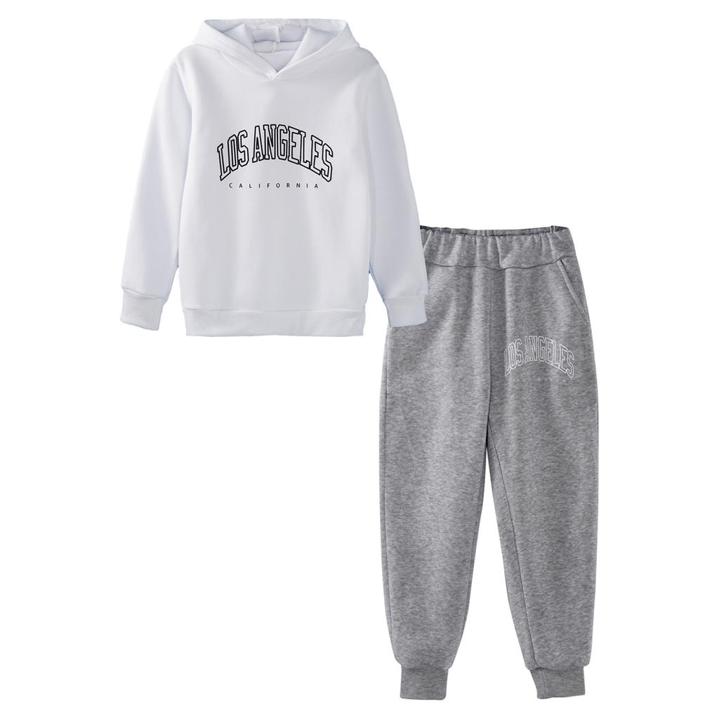 Costume de Sport pour enfants, garçons et filles, lettre imprimée, survêtement, pull à manches longues, sweat-shirt à capuche et pantalon, ensemble deux pièces