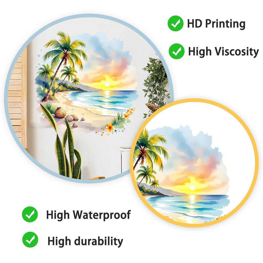 Romantic Tropical Beach Palm Tree Wall Sticker Self-Adhesive Removable Living Room Bedroom Summer Fresh Home Decor Art