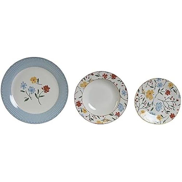 Service de table - DKD HOME DECOR - Standard - Porcelaine - Blanc et bleu - 27 x 27 x 3 cm