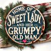 Schild "Süße Dame & Griesgrämiger alter Mann". 8x8 Zoll runde Aluminiumdekoration für Bar, Café oder Küche.