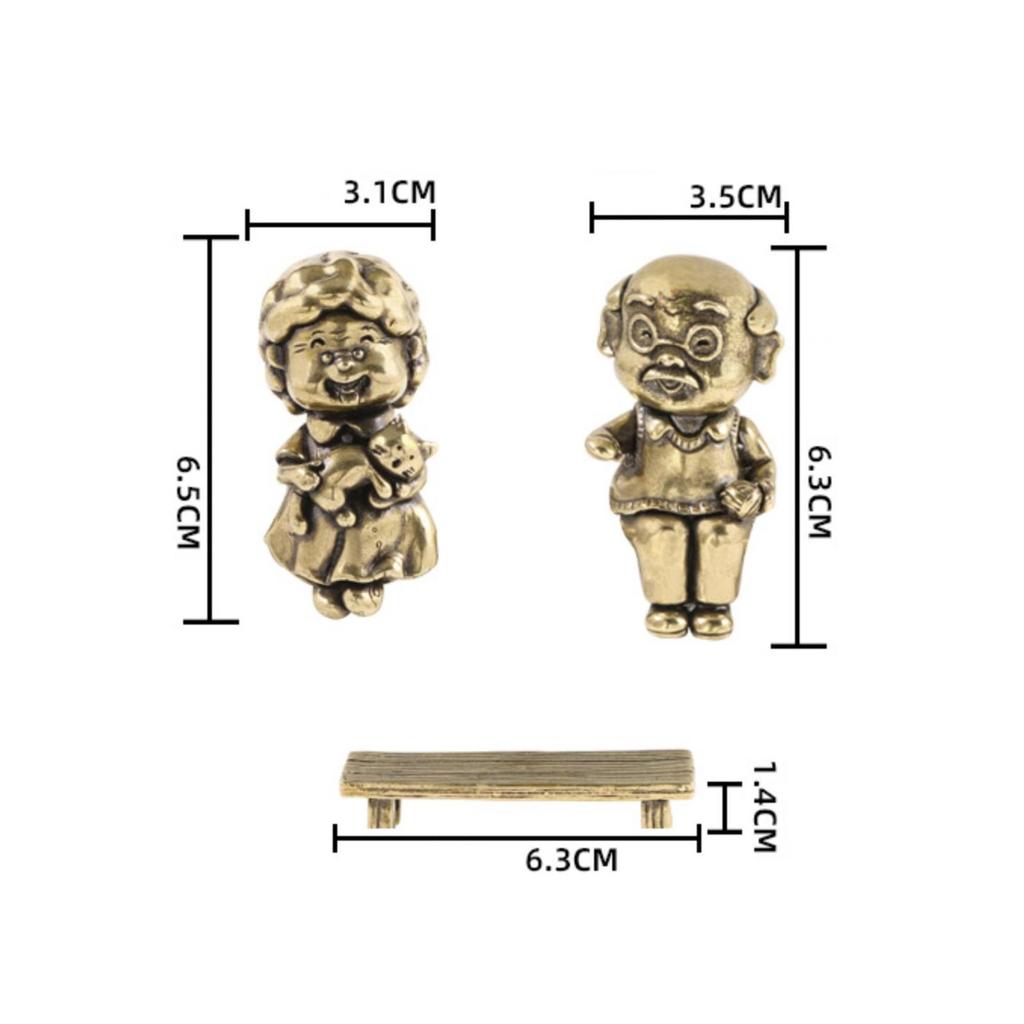 Elderly Couple Statue Brass Figurine with Bench MetalFinish for Couples, Desk