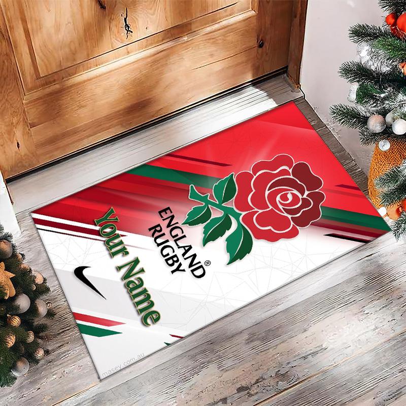 England Rugby Crystal Velvet Rug, Custom Name Text Personalized Non‑Slip Floor Mat for Home Decor Gift