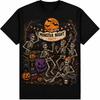 DJ Hip Hop Music And Skull Print Halloween T Shirts For Unisex Funny Party Outfit Short Sleeve Tee Top Holiday Pumpkin Pattern Top