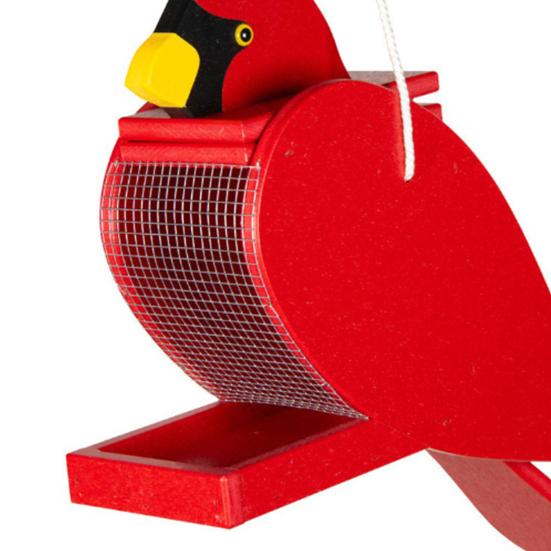 Red Bird Birdseed Dispenser Handcrafted Wooden Bird Feeder Hanging Wild Bird Feeder for Outdoor Garden Backyard Decoration