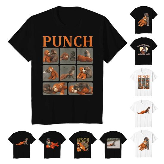 Men Tee Shirt Punch Monkey Neck Short Sleeve Pattern Round Pullover Tops Stretchy Fit Solid Color