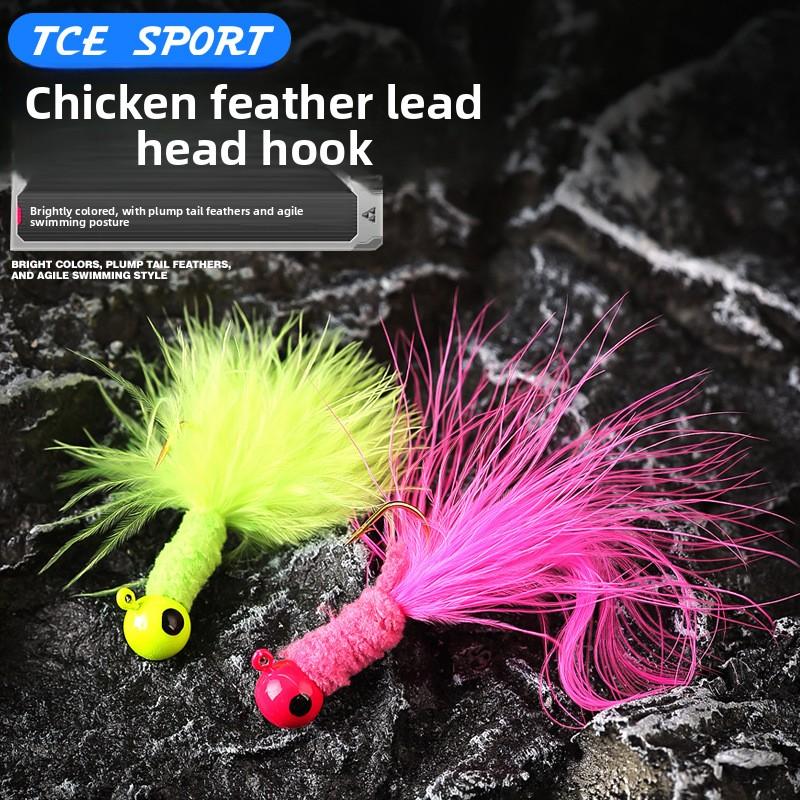 Handmade Chicken Feather Hook Micro Fly Hook0.9g1.7g3.5gColorful Feather Jig Head Lure Bass Fake Bait