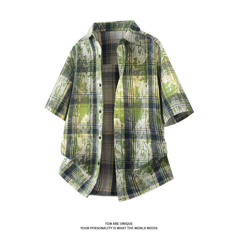 Herren Sommer Tie-Dye Color Block Kurzarmhemd - Hong Kong Stil Locker Lässig Oberteil