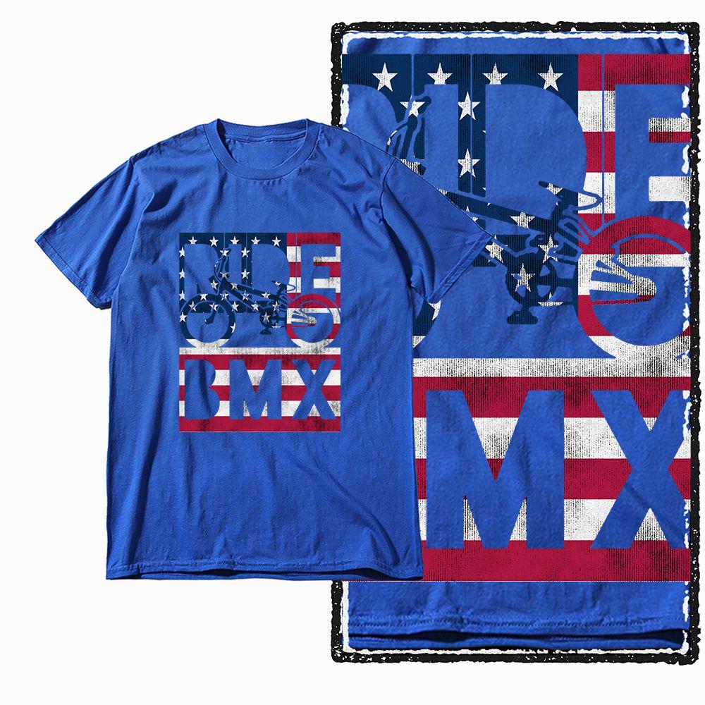 G47 Royal Blue Vintage Streetwear Cotton Men's BMX Bicycle Printed Graphic T-shirt | Big Size Cool O-neck Men's Tee Tshirt