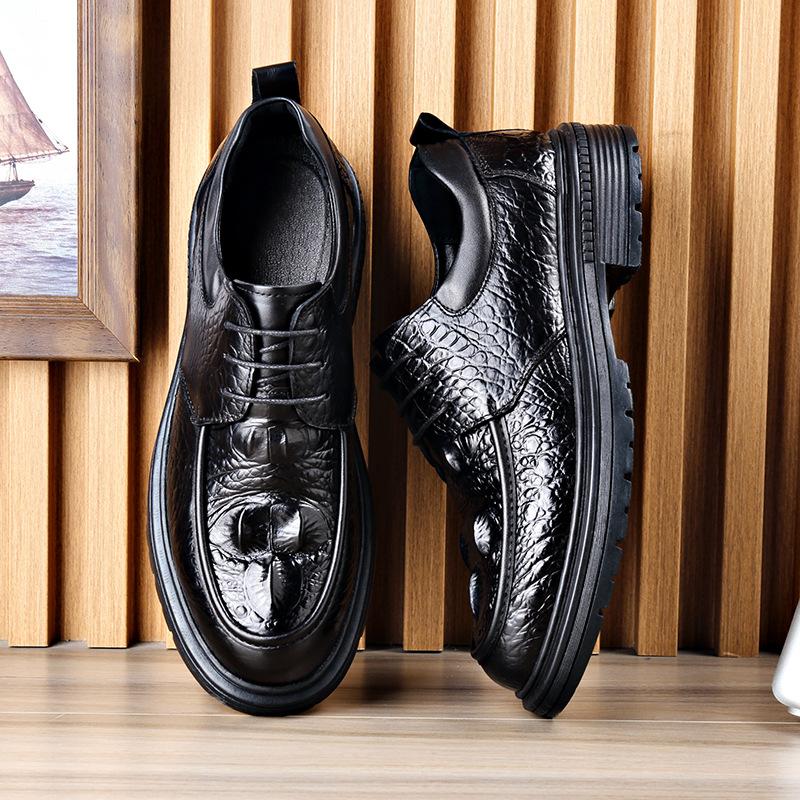 2024 New Men's Business Leather Shoes Crocodile Pattern Casual Leather Shoes Wear-resistant Casual Single Shoes Men's Leather Shoes a Generation