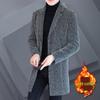 Men's Striped Mid-Length Overcoat Suit Collar Trench Coat, 2023 Autumn/Winter, Youth Plus Cotton, Thickened.