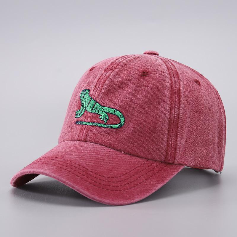 Amazon Lizard Embroidered Baseball Hat with Adjustable Personalized Retro Washed Curved Eaves, Suitable for Men and Women