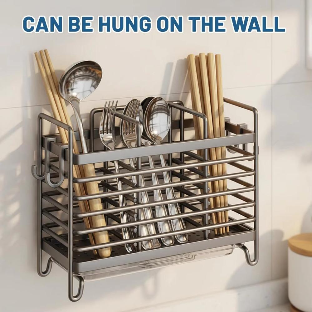 With Hooks Stainless Steel Chopstick Draining Rack Rust Proof Cutlery Holder Fork