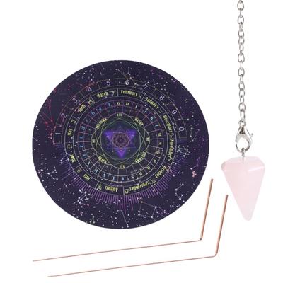 Witchcraft Divination Wood Board,Metal Dowsing Rods Set Dowsing Pendulum Board, Spiritual Divination Tool for Beginner