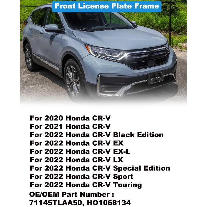 FASTCHE Front Bumper License Tag Plate Frame Bracket Holder Compatible with 2020 2021 2022 Honda CR-V Replace #71145TLAA50, HO1068134