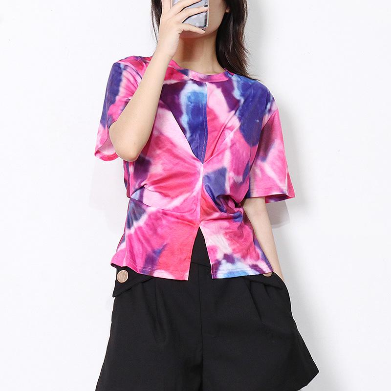 

2025 New Tie-Dye Waist Slimming Short-Sleeved T-Shirt for Women Large