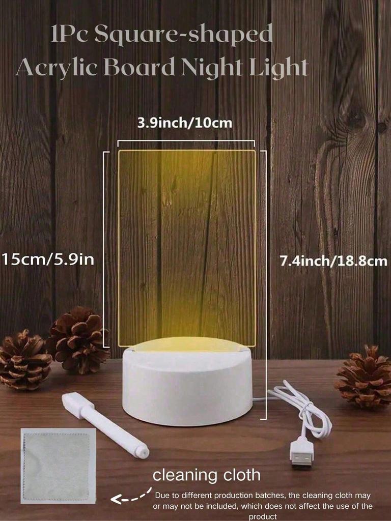3D Acrylic Writing Board Night Light - Erasable LED Message Board with USB Power, Glowing Note Pad for Home Bedroom Office