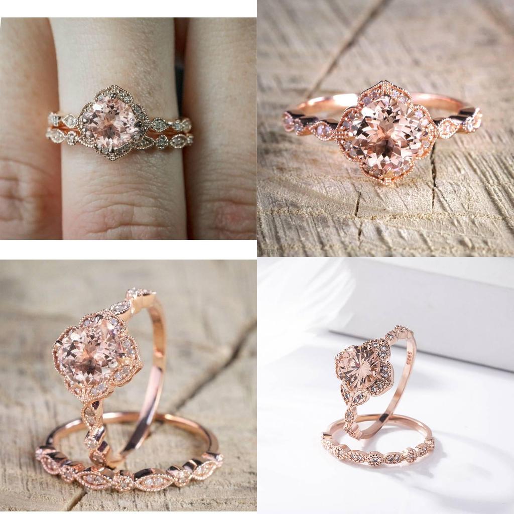 Zircon Charm Oval Crystal Bride Ring Rose Gold Plated Rhinestone Ring Wedding