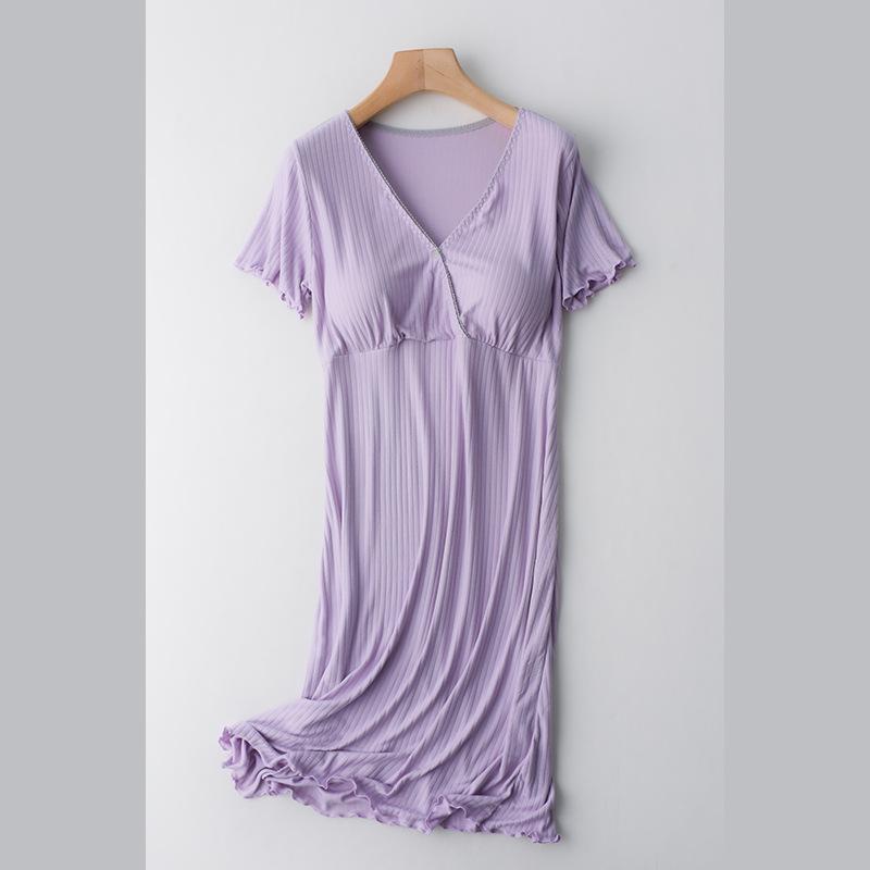 Letní kojící noční košile: Lehké šaty s krátkým rukávem střední délky pro ženy po porodu a těhotné