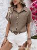 Women's Casual Pure Cotton Lapel Short Sleeve Shirt with Pocket
