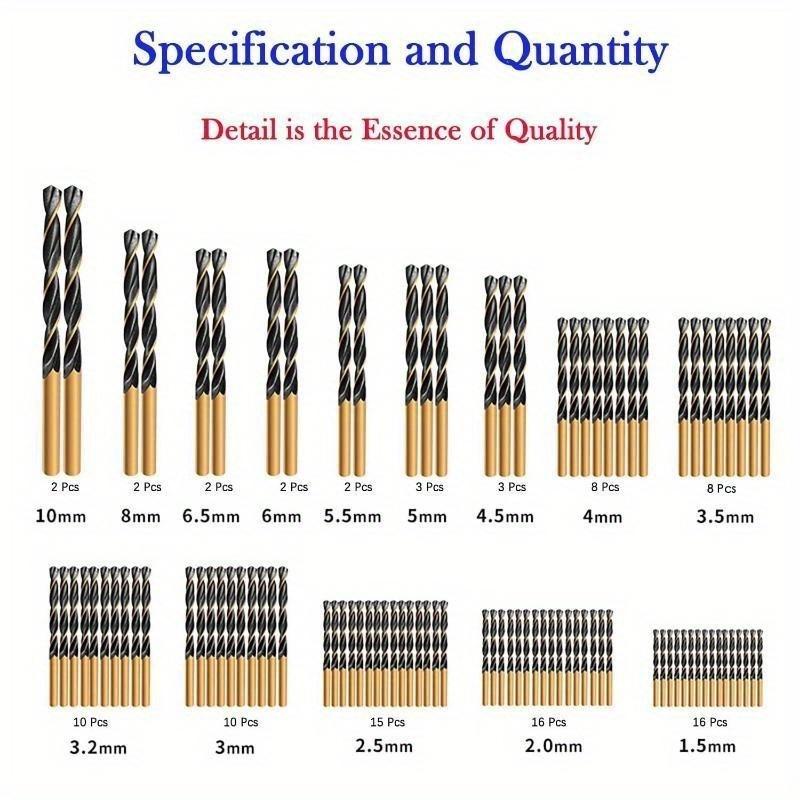 99Pcs Drill Bit Set Premium HSS Black Gold Coated Twist Drill Bits