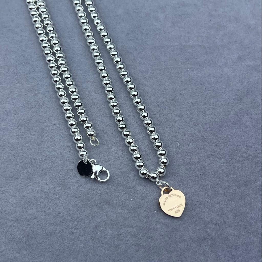 Love Tag Round Bead Necklace Women's Light Luxury European and American Trend Jewelry