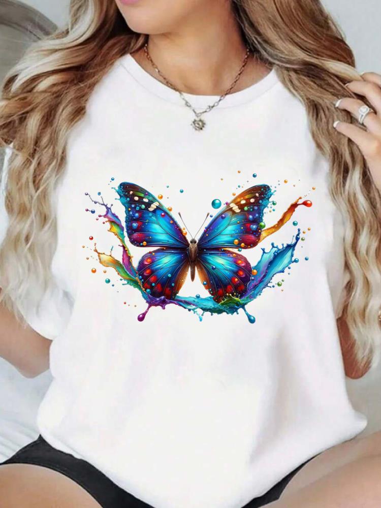 (Asian Size) Print trend butterfly sweet 90s Fashion Female Tee Top Women Clothing T Shirt Woman Short Sleeve Graphic T-shirts