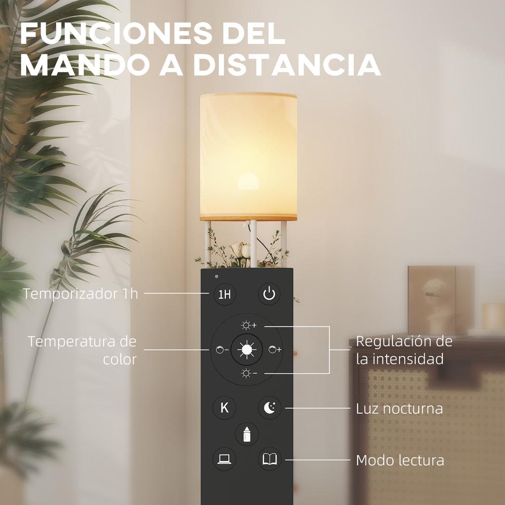 Floor Lamp, Shelves, 3 Color Temperatures, Remote Control, Natural