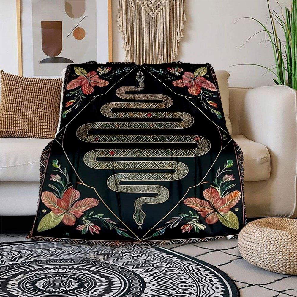 

Bohemian Snake Wall Art: Boho Decor with Flowers Blanket Flannel Throw Blanket for Sofa, Bed, Travel, Camping, Office, Couch, Chair, And Be 150x180cm