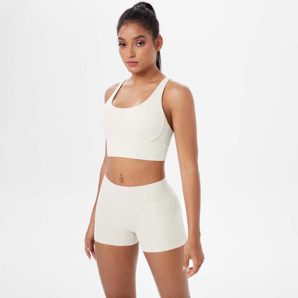 New Naked Matte Yoga Dress Cross Back Sports Bra Set Quick Drying Tight Hip Lifting Fitness Suit Two Piece Set For Women