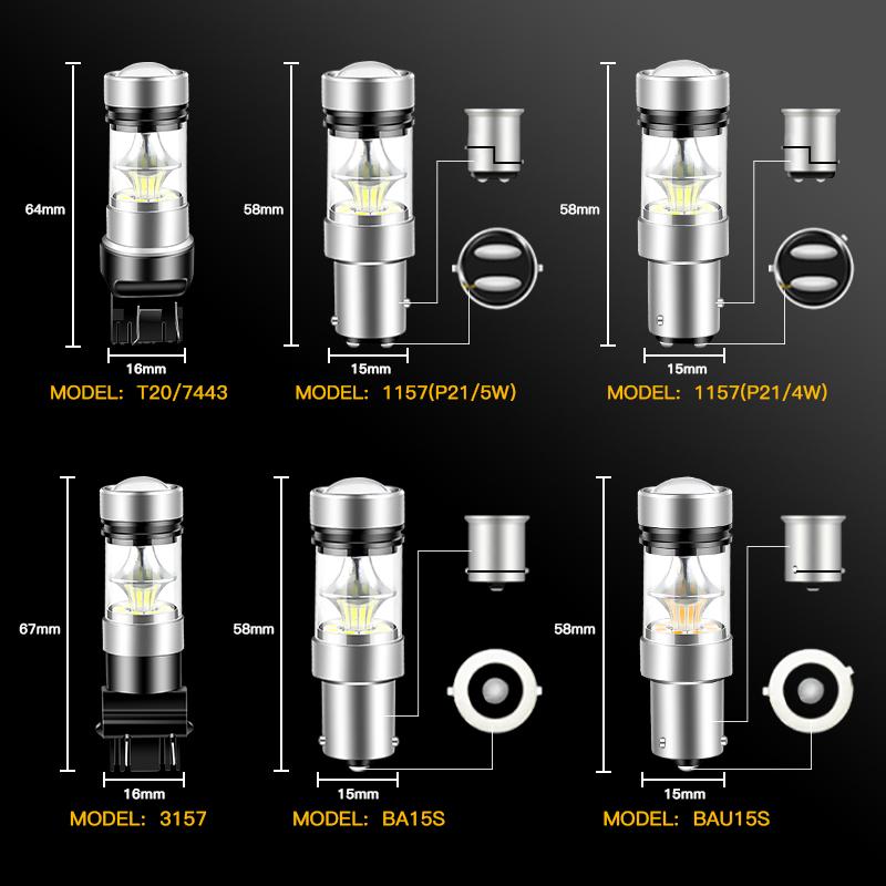 2PCS LED Bulb 1156 BA15S P21W 1157 BAY15D P21/5W BAZ15D P21/4W 3157 P27/7W T25 7443 W21/5W T20 Brake Reverse Turn Signal Lights