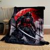 Japanese Warrior Sword Red Moon Print Art Blanket - Soft All-Season Multi-Purpose Throw for Sofa, Bed, Travel, Decor & Gift