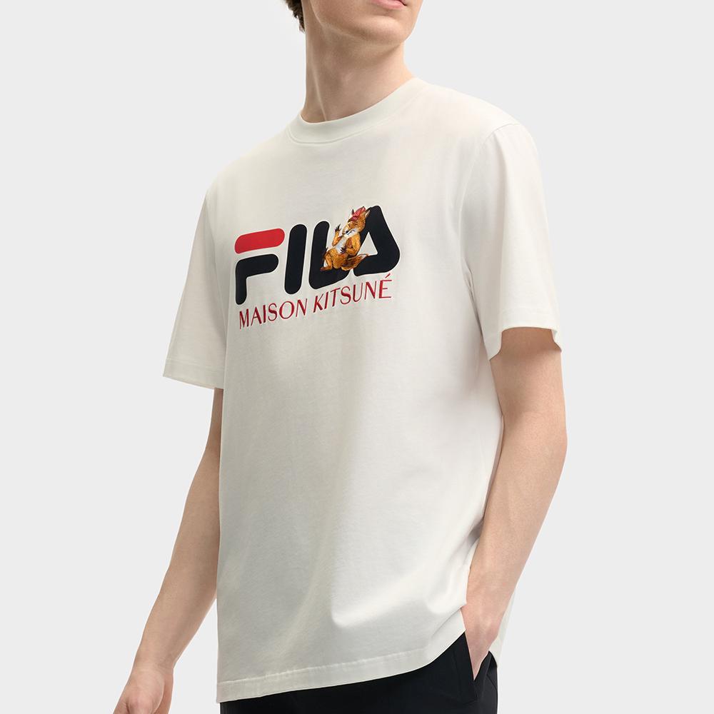 New FILA x Maison Kitsune Little Fox T Shirt Men's Cloud White F11M529101F-WT