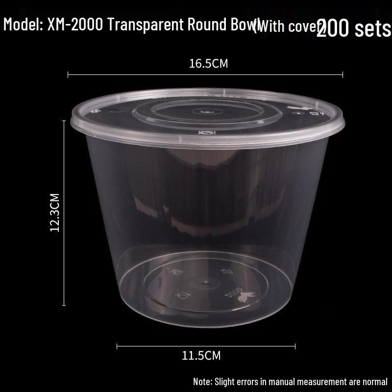 1000ml Round Transparent Plastic Takeaway Food Container with Lid