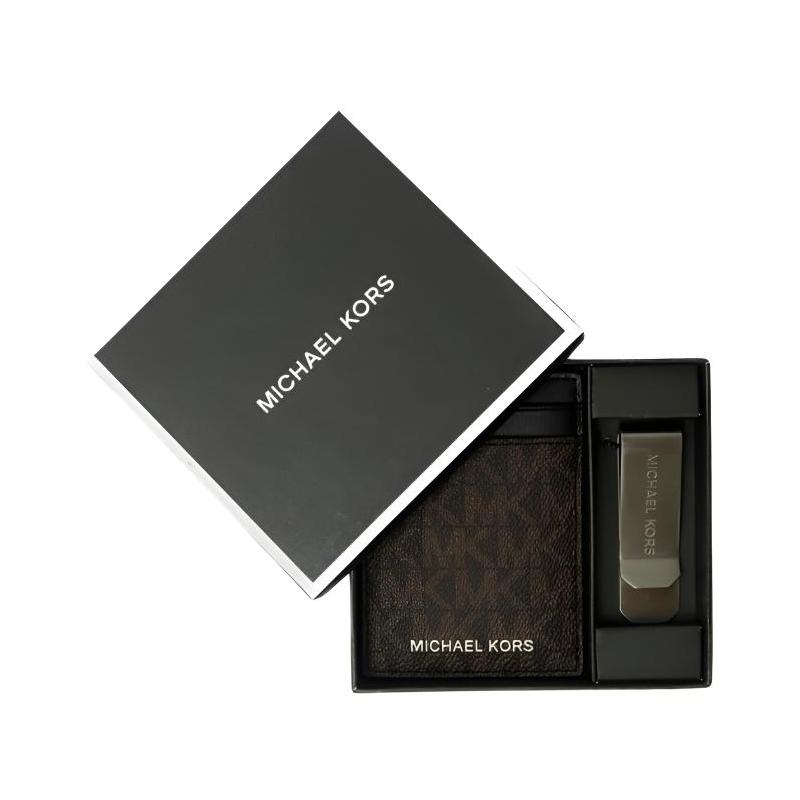 Michael Kors Letter LOGO Old Money Holder Business Card Holder Gift Box Leather Card Holder Men's Dark Brown Dark Brown Presbyopia