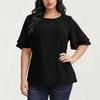 Women's Fashion Plus Size Color Round Neck Ruffled Five Quarter Sleeve Casual Loose T-shirt Top