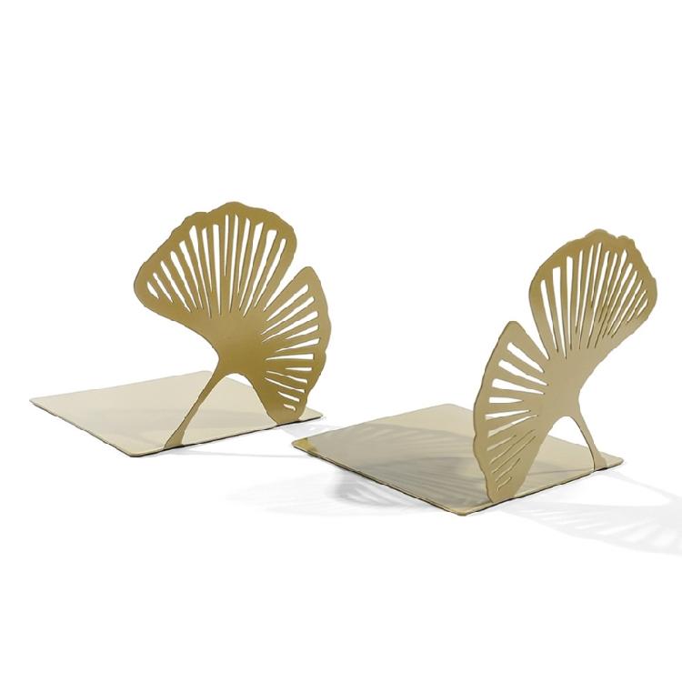 2 szt. Puste podpórki do książek na półki Wytrzymałe metalowe podpórki do książek Podpórki do książek liść ginkgo Podpórki do książek na biurko Dekoracyjny stoper do książek
