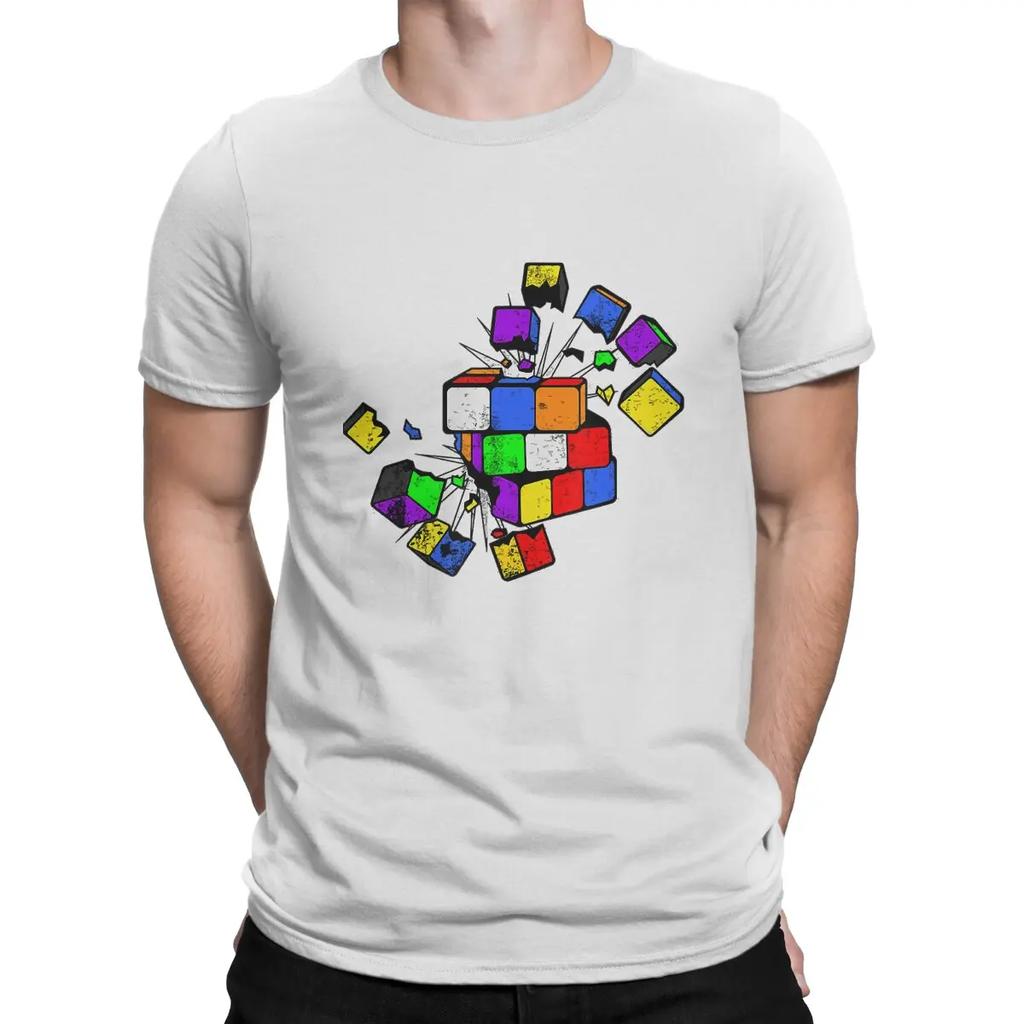 Math Rubik Interesting Cube Creative TShirt for Men Awesome Round Collar Pure Cotton T Shirt Personalize Gift Clothes Tops