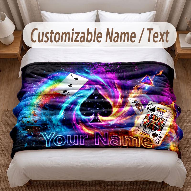 Cards Casino Theme Soft Blanket Personalized Custom Name Text Print Warm Blanket Home Sofa Bedroom Decor