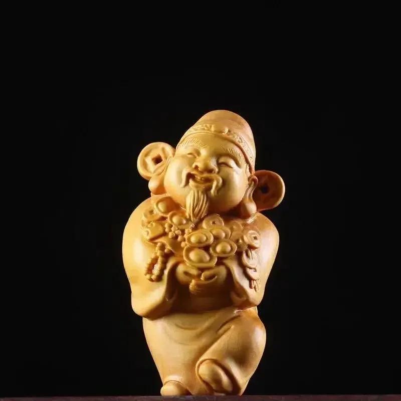 Attract Wealth Boxwood Carving God of Object Jewellery Hanging Ornament Sculptures Decor Crafts