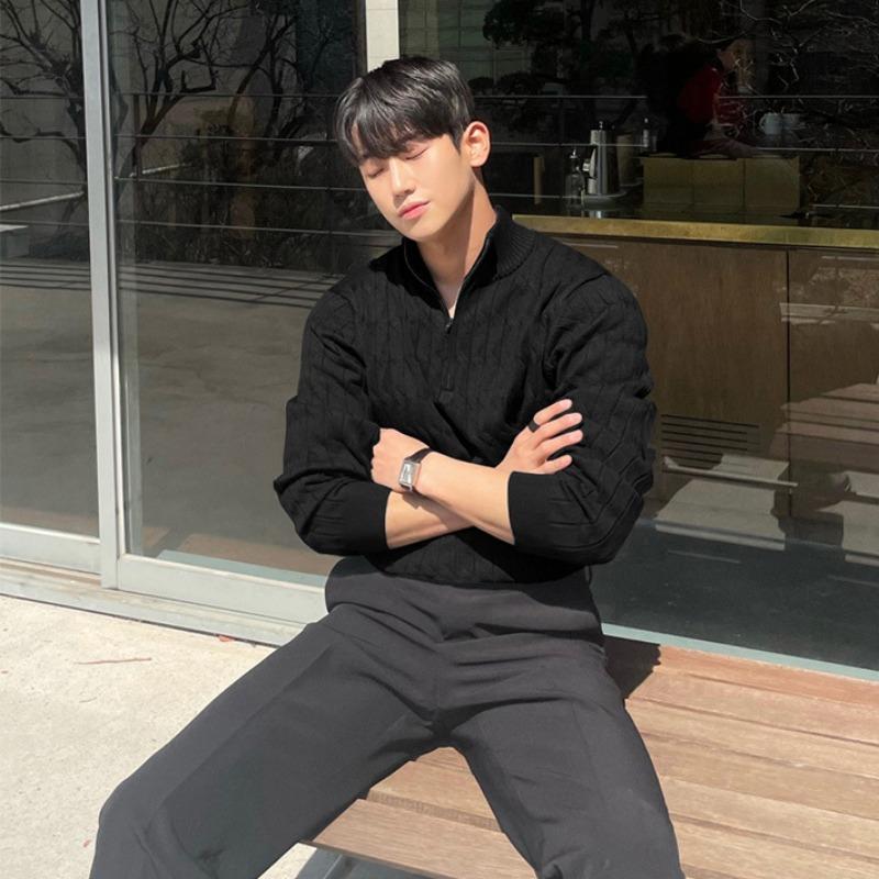 Autumn and Winter Fashion Half-turtleneck Zipper Sweater Men's Pullover Long-sleeved Sweater All-match Top