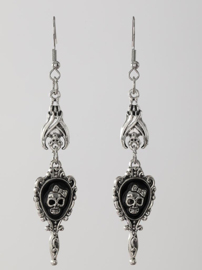 Retro Gothic Vampire Bat Bowknot Skeleton Red Drip Glaze Heart Pendant Dangle Earrings for Women Hallowmas Scary Jewelry Gifts