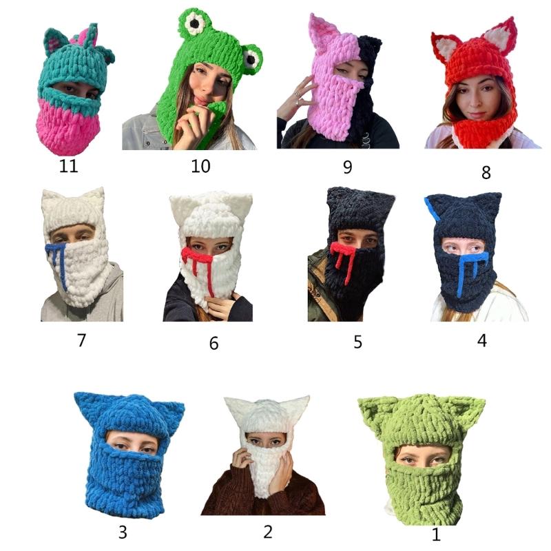 Girls Cat Ear Hat Y2K Knitted Hat Cute Cat Ear Gifts Warm Hat Adult Children Knitted Chenille Yarn Halloween Photo Props