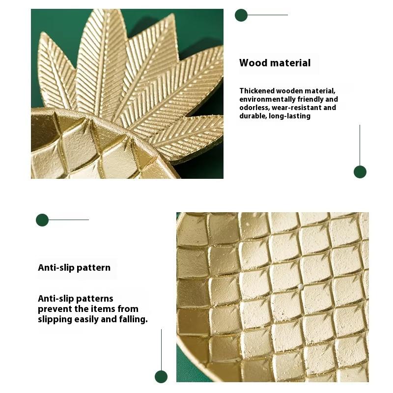 Golden Decorative Tray Nordic Metal Storage Tray, Gold Pineapple/Leaf Shape, Home Display & Decor Plate (Multi - Styles)