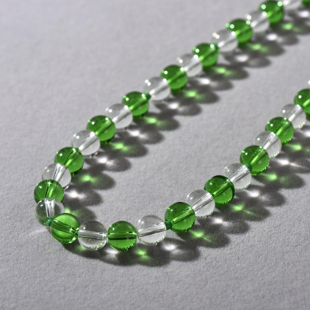 Summer Must-Have Grass Green Round Light Beads Contrasting Colors Transparent Beaded Collarbone Chain Niche Vacation Wind Dopamine Necklace Women