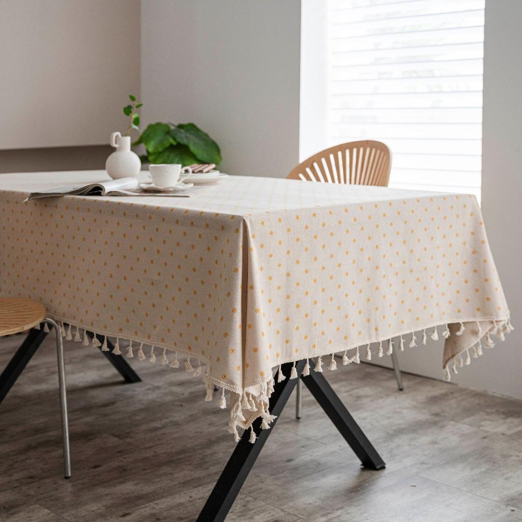 Cotton And Linen Decorative Fringed Cover Dustproof Coffee Table Bedside Table Desk Table Mat Tablecloth