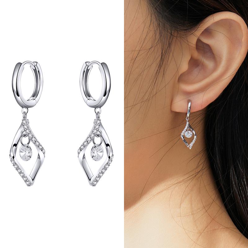 WOSTU 925 Sterling Silver Simple Round Beads Zircon Star Ear Buckles Stud Earrings For Women Fashion Party Jewelry Gift