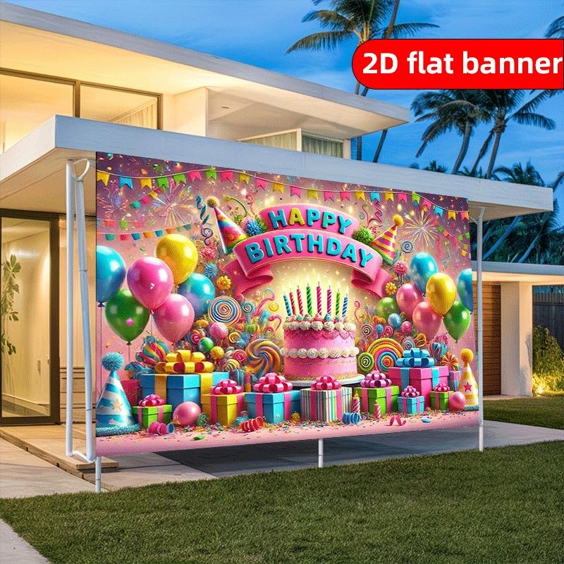 1 pezzo di tessuto di sfondo 2D, striscione di sfondo in poliestere con scene ricche e colorate per feste di compleanno