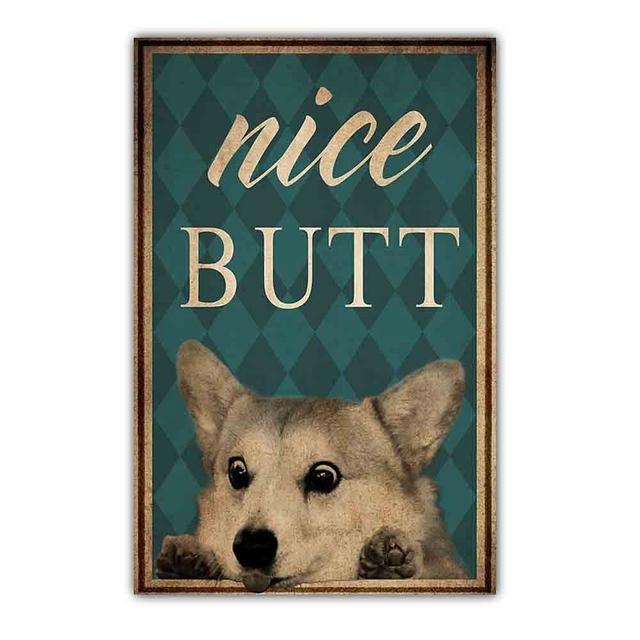 Retro art animal canvas painting lovely dog reading poster slogan wall painting living room bedroom home decoration mural No Frame