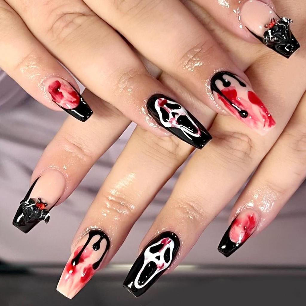 Hot Halloween Wearable Nails: Spiderweb, Heart, Rhinestone, Ghost, Stars & Moon Designs, Removable Fake Nails