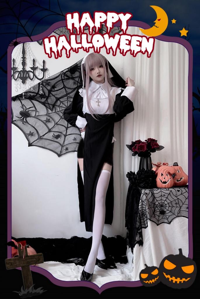 JUNDOMECY Sexy Nun Plus Halloween Saint Pure Cross Dress with School Cultural Photo Shoots Costume, 6-Piece Set, Size, Costume, Costume, Adult,